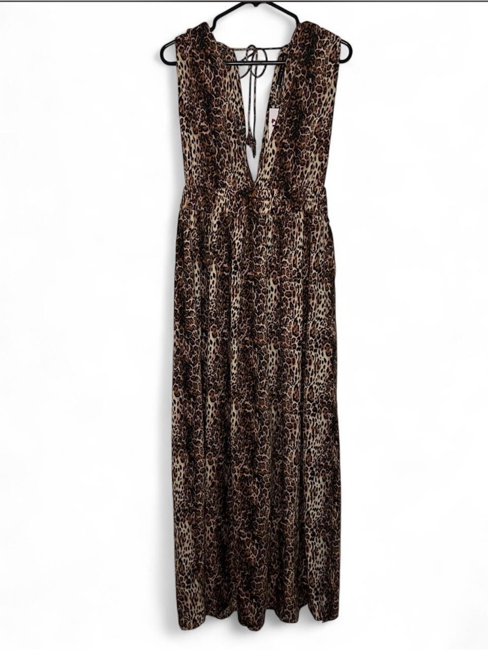 Leopard Print Sleeveless Swim Coverup Maxi in Brown